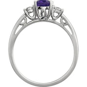 14K White Natural Amethyst & .04 CTW Natural Diamond Ring