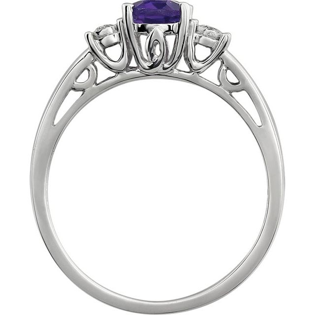 14K White Natural Amethyst & .04 CTW Natural Diamond Ring