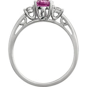 14K White Lab-Grown Pink Sapphire & .04 CTW Natural Diamond Ring