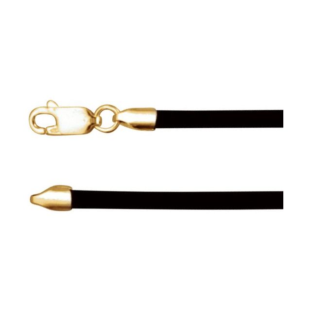 14K Yellow 3 mm Black Rubber 18" Cord Necklace