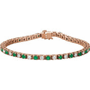 14K Rose Lab-Grown Emerald & 2 3/8 CTW Natural Diamond Line 7" Bracelet