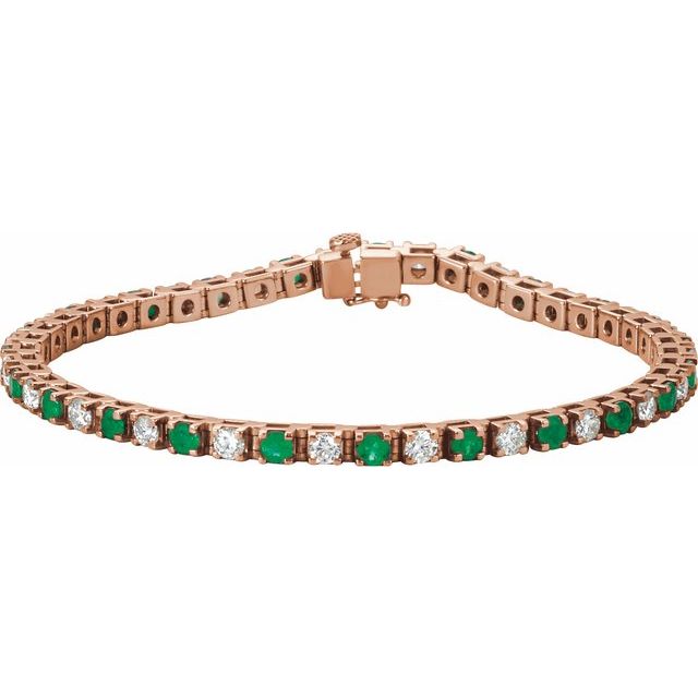 14K Rose Lab-Grown Emerald & 2 3/8 CTW Natural Diamond Line 7" Bracelet