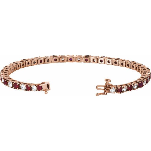 14K Rose Lab-Grown Ruby & 2 3/8 CTW Natural Diamond Line 7" Bracelet