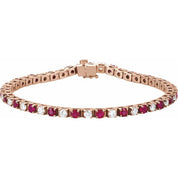14K Rose Lab-Grown Ruby & 2 3/8 CTW Natural Diamond Line 7" Bracelet