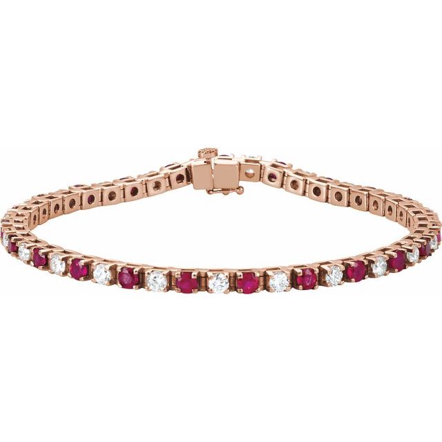 14K Rose Lab-Grown Ruby & 2 3/8 CTW Natural Diamond Line 7" Bracelet