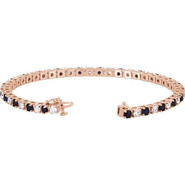 14K Rose Lab-Grown Blue Sapphire & 2 3/8 CTW Natural Diamond Line 7" Bracelet