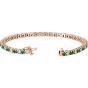 14K Rose Lab-Grown Emerald & 2 3/8 CTW Natural Diamond Line 7" Bracelet