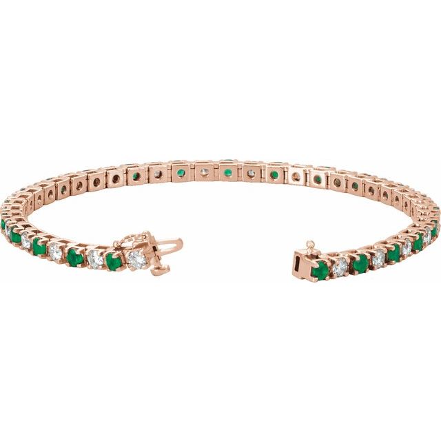 14K Rose Lab-Grown Emerald & 2 3/8 CTW Natural Diamond Line 7" Bracelet