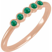 14K Rose Cabochon Natural Emerald Stackable Ring