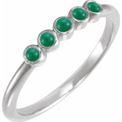 Platinum Cabochon Natural Emerald Stackable Ring
