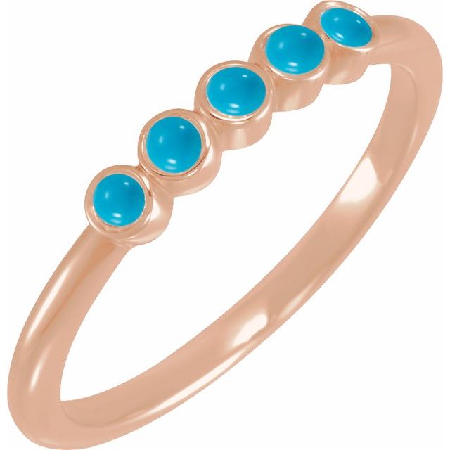 14K Rose Cabochon Natural Turquoise Stackable Ring