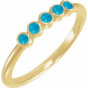 14K Yellow Cabochon Natural Turquoise Stackable Ring