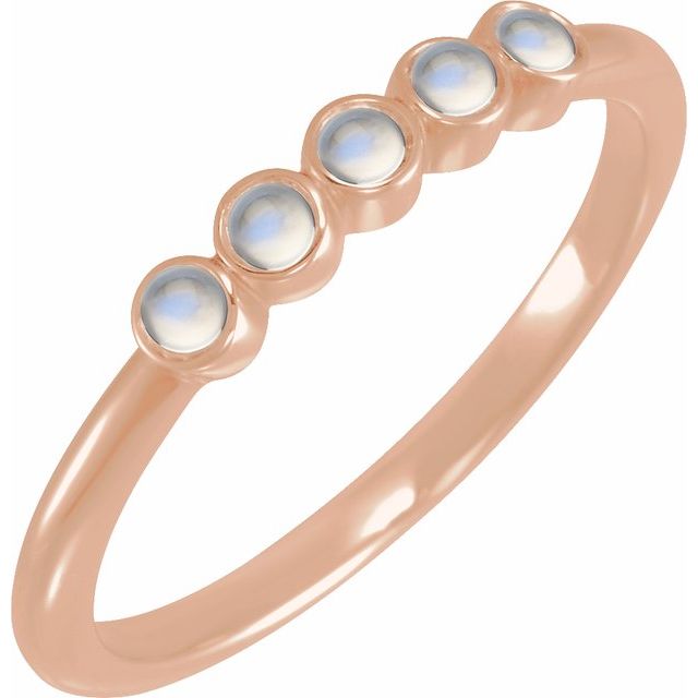 14K Rose Cabochon Natural Rainbow Moonstone Stackable Ring