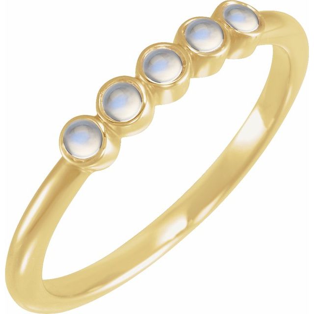 14K Yellow Cabochon Natural Rainbow Moonstone Stackable Ring