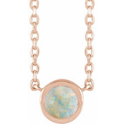 14K Rose Cabochon Natural White Opal Bezel-Set 18" Necklace