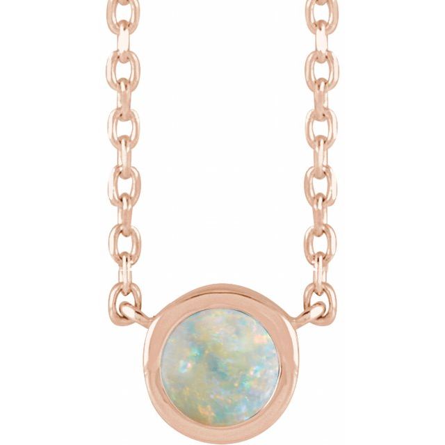 14K Rose Cabochon Natural White Opal Bezel-Set 18" Necklace