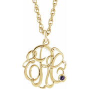 10K Imitation Alexandrite Script Monogram Necklace with 2 or 3 Initials in Various Sizes
