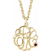 10K Imitation Mozambique Garnet Script Monogram Necklace with 2 or 3 Initials