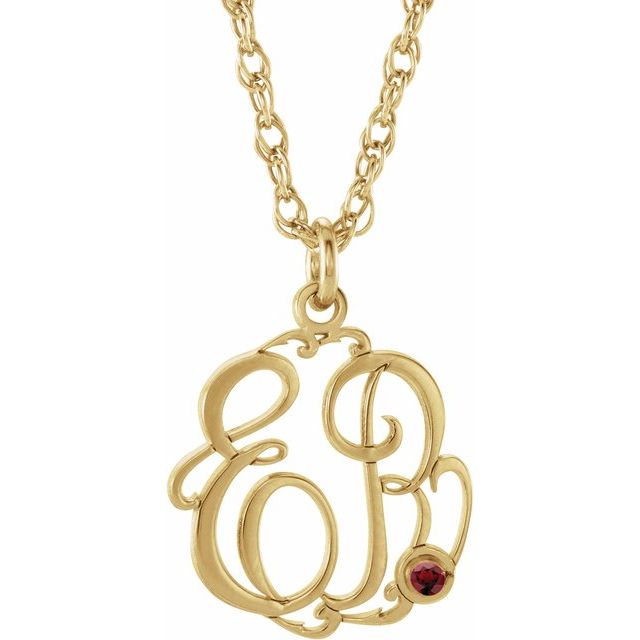 10K Imitation Mozambique Garnet Script Monogram Necklace with 2 or 3 Initials