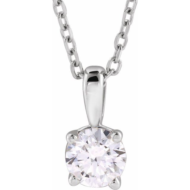 14K White 1 CT Natural Diamond 18" Necklace