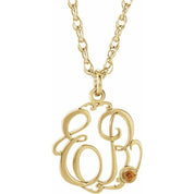 10K Imitation Citrine Script Monogram Necklace with 2 or 3 Initials in Various Sizes