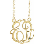 10K Imitation Aquamarine Script Monogram Necklace with 2 or 3 Initials in Various Sizes