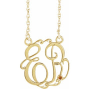 10K Imitation Citrine Script Monogram Necklace with 2 or 3 Initials in Various Sizes