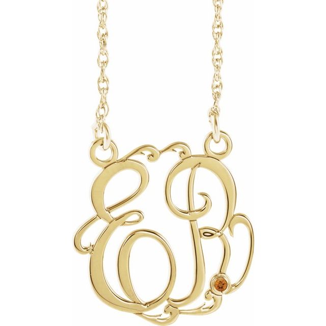 10K Imitation Citrine Script Monogram Necklace with 2 or 3 Initials in Various Sizes