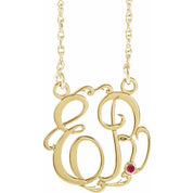 10K Imitation Ruby Script Monogram Necklace with 2 or 3 Initials in Various Sizes