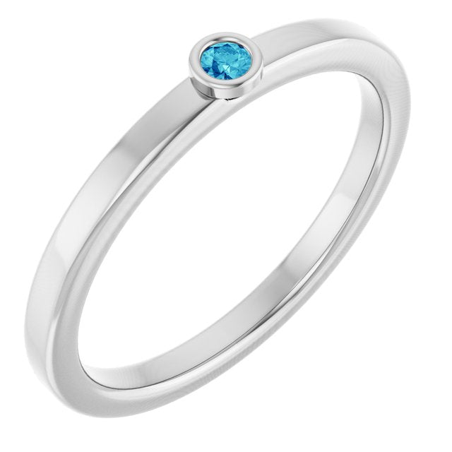 Platinum 2 mm Natural Blue Zircon Ring