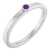 Sterling Silver 2 mm Natural Amethyst Ring