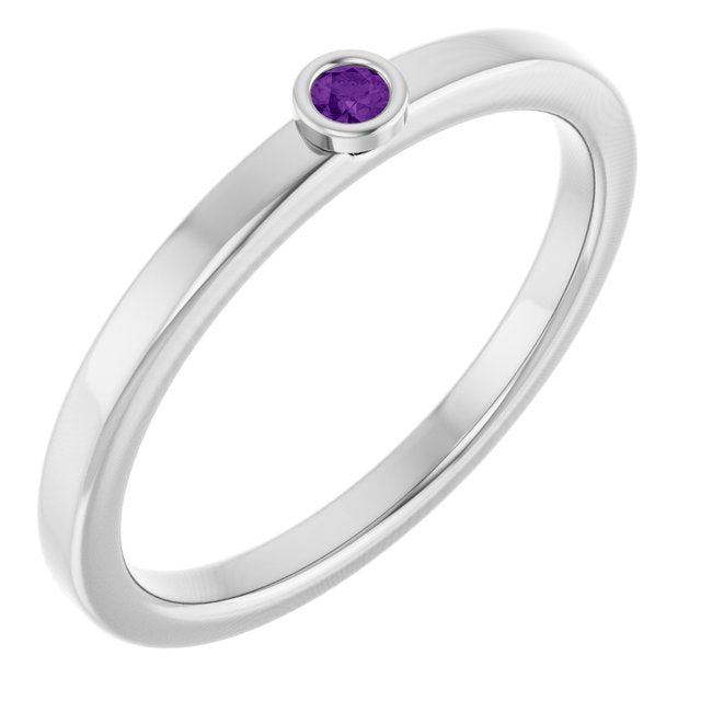 Sterling Silver 2 mm Natural Amethyst Ring