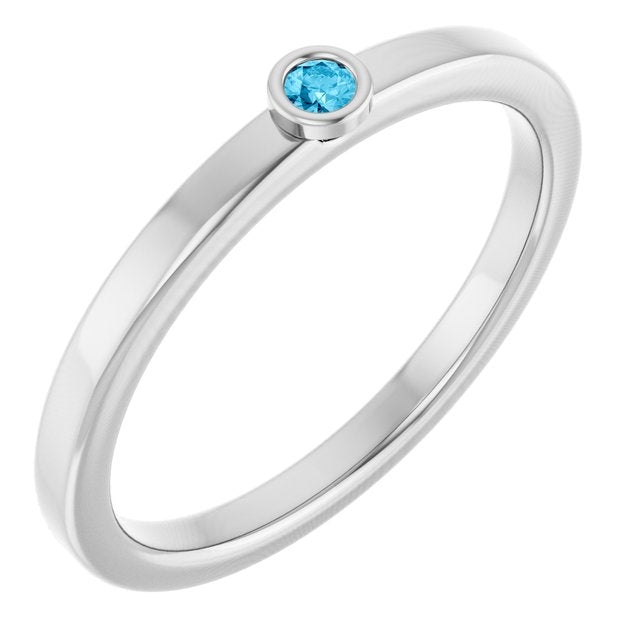 Sterling Silver 2 mm Natural Aquamarine Ring