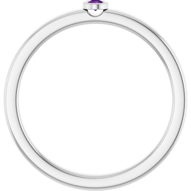 Sterling Silver 2 mm Natural Amethyst Ring