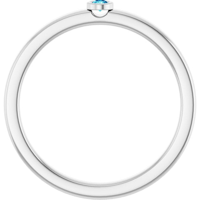 Platinum 2 mm Natural Blue Zircon Ring