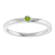 Sterling Silver 2 mm Natural Peridot Ring