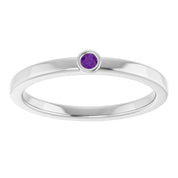 Sterling Silver 2 mm Natural Amethyst Ring