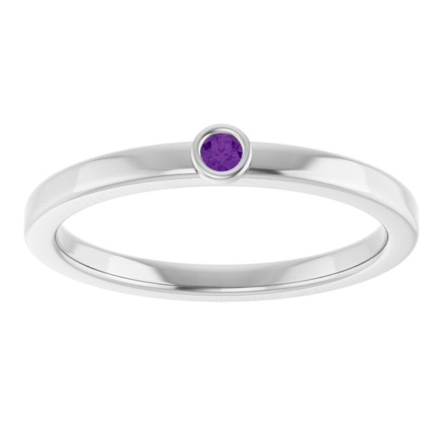 Sterling Silver 2 mm Natural Amethyst Ring
