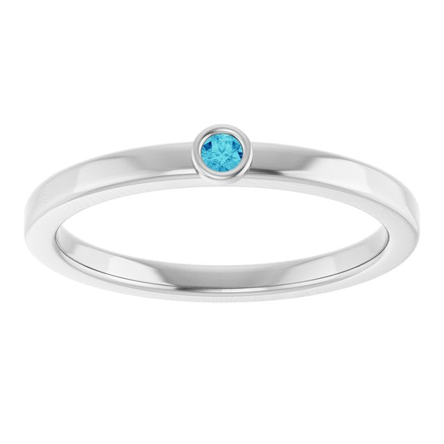 Platinum 2 mm Natural Blue Zircon Ring