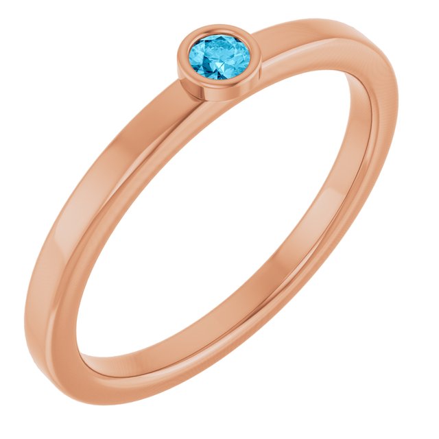 14K Rose 2.5 mm Natural Aquamarine Ring