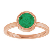 14K Rose 6.5 mm Lab-Grown Emerald Ring