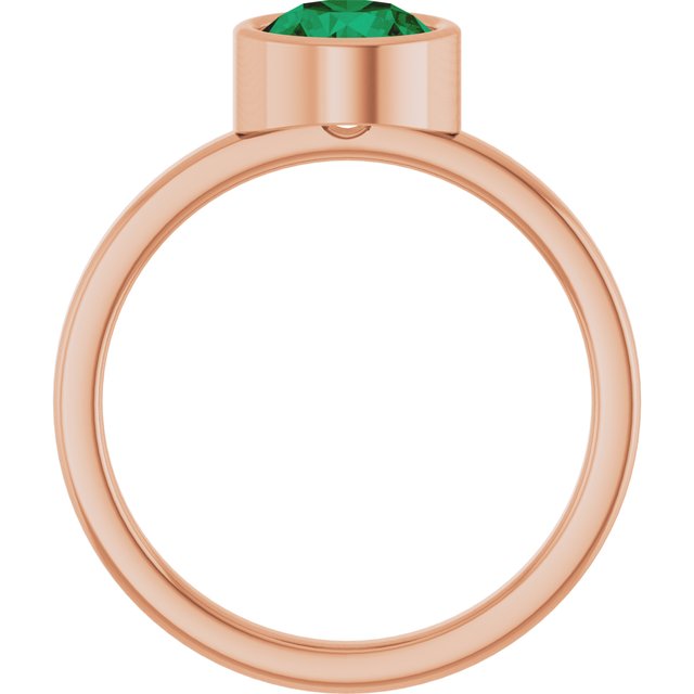 14K Rose 6.5 mm Lab-Grown Emerald Ring