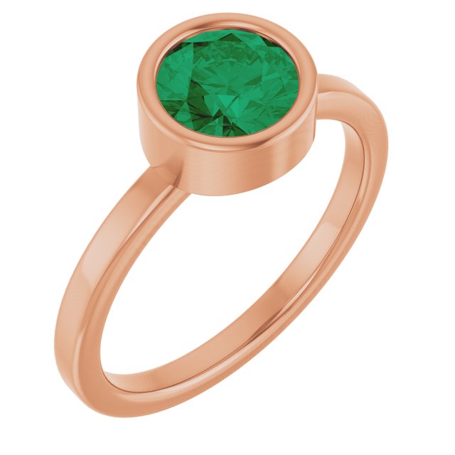 14K Rose 6.5 mm Lab-Grown Emerald Ring