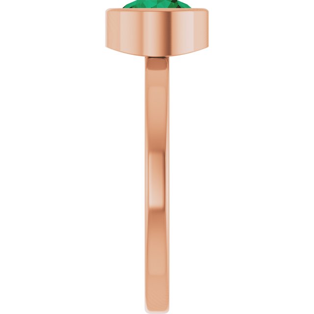 14K Rose 6.5 mm Lab-Grown Emerald Ring