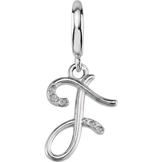 Sterling Silver Script Initial F .03 CTW Diamond Charm