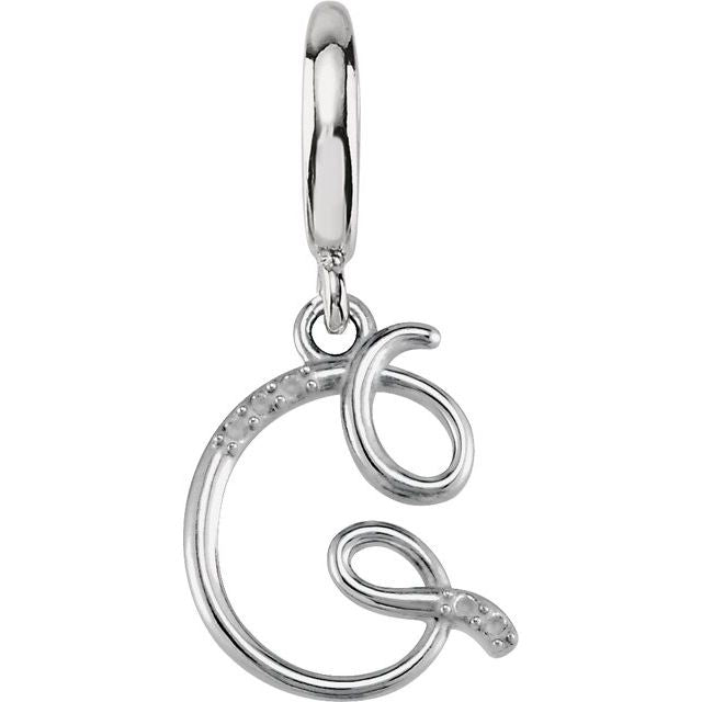 Sterling Silver Script Initial G .03 CTW Diamond Charm