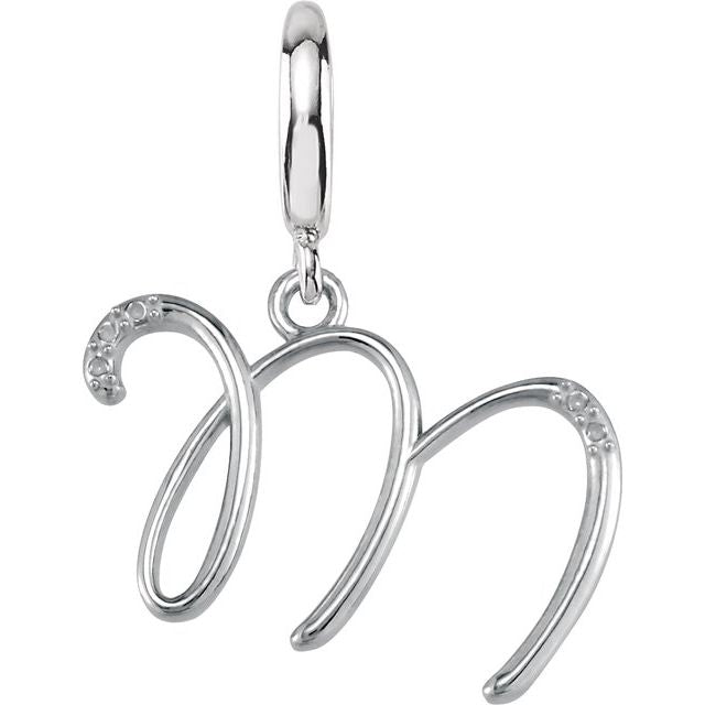 Sterling Silver Script Initial M .03 CTW Diamond Charm
