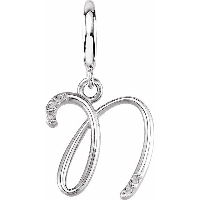 Sterling Silver Script Initial N .03 CTW Diamond Charm