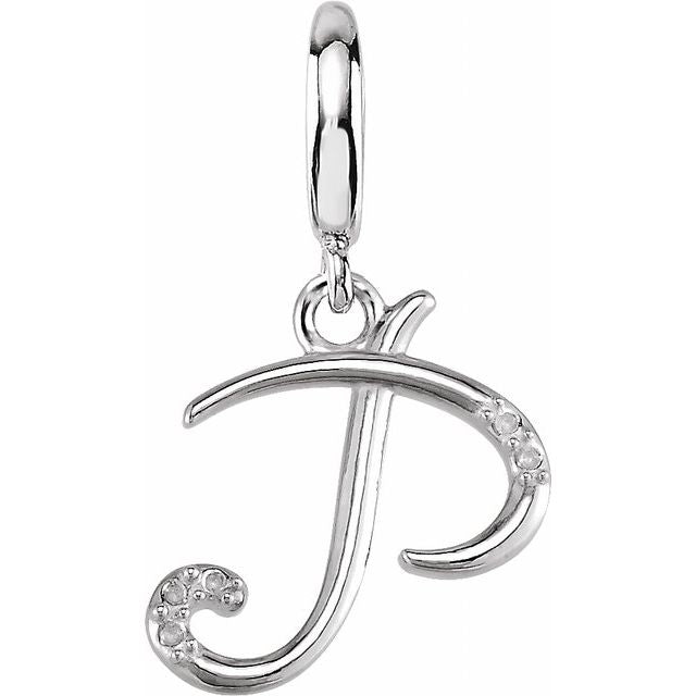 Sterling Silver Script Initial P .03 CTW Diamond Charm