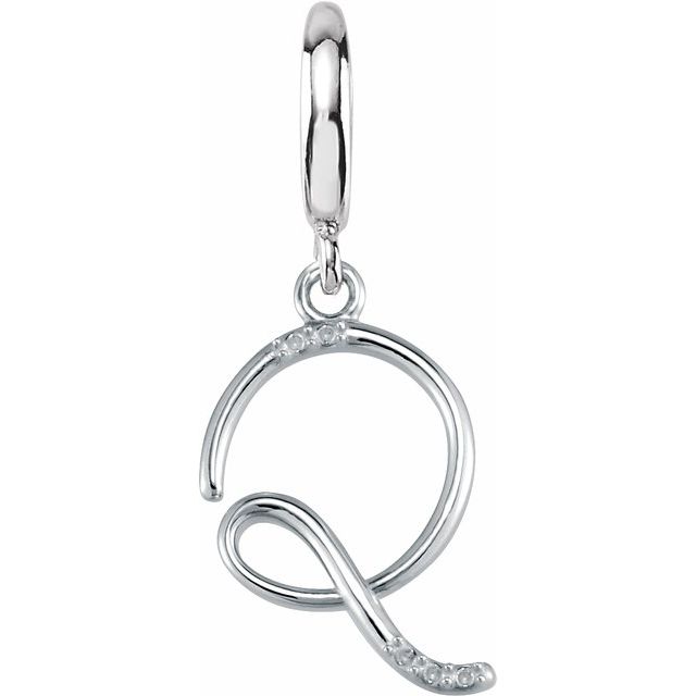 Sterling Silver Script Initial Q .03 CTW Diamond Charm
